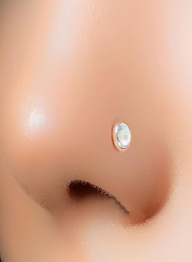 biliboom 14K Gold Nose Stud - White Opal Nose Ring - L Shape Nostril Piercing - Tiny Dainty Gold Nose Jewelry - Minimal Opal Piercing for Women - Image 4